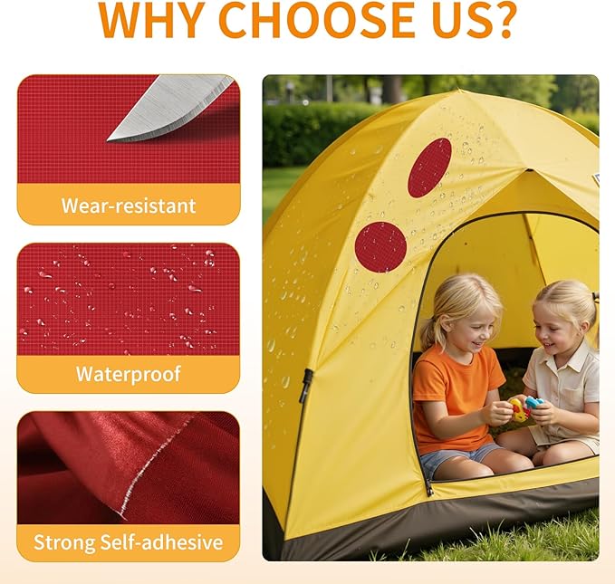 Waterproof Self-Adhesive Fabric Repair Tape - Tent Repair Kit,4pcs Nylon Fabric Patches for Jacket, Clothes, Puffer Down Jacket,Sleeping Bag, Outdoor Gear Tenacious Repairs Tape, Red