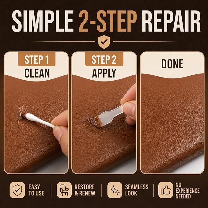 ARCSSAL Brown Leather & Vinyl Repair Kit with 10-Color Matching, DIY Couch & Car Seat Repair, Restore Scratches Tears & Cracks on Genuine Faux Bonded Leather Sofa Furniture