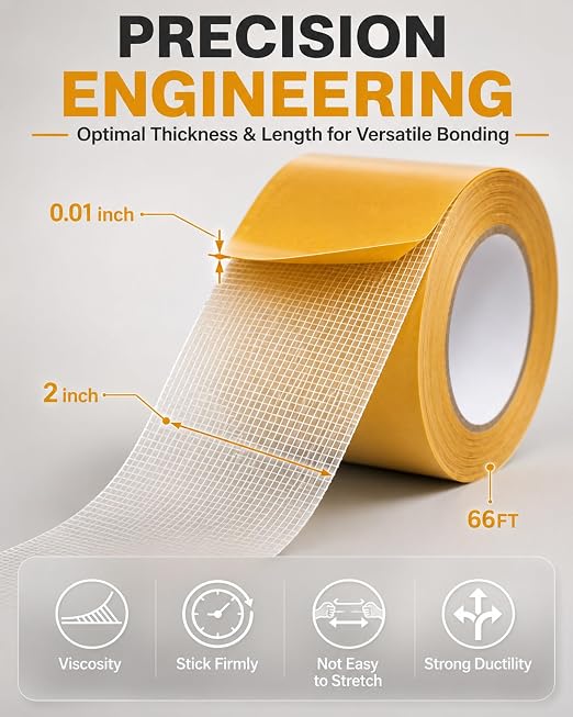 Grid Double-Sided Tape, Heavy Duty Waterproof Mesh Magic Tape Tear-Resistant Hight Adhesion Removable No Residue for Curtains, Carpets, Crafts and Home Repairs(20 meters-3pc,30 mm)