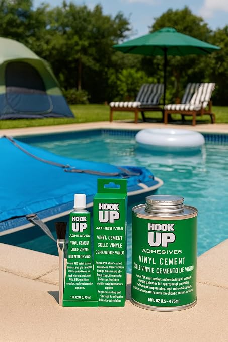 HOOK UP Vinyl Cement – Waterproof Pool Liner Repair Glue for Vinyl & PVC, Fast-Drying Flexible Contact Cement for Inflatables, Air Mattresses, Boats, Tarps, Hot Tubs & Pool Patch Repairs (1 oz)