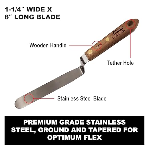 Albion Engineering Classic Offset Caulk Tooling Spatula, Stainless Steel, 1-1/4” wide tapered tip x 6” long blade (1258-8S)