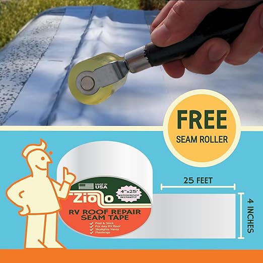 Ziollo RV Repair Kit with 2 x 10 oz of Self Leveling Caulking Lap Sealant & 1 RV Roof Repair Seam Tape 4" x 25' - Works on EPDM, TPO, Metal & Fiberglass