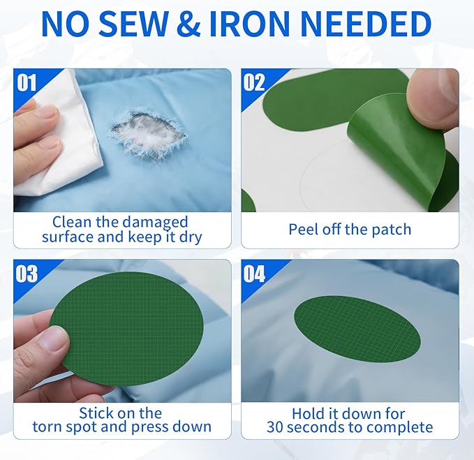 Waterproof Self-Adhesive Nylon Fabric Repair Tape - Tent Repair Kit,4pcs Fabric Patches for Jacket, Clothes, Puffer Down Jacket,Sleeping Bag, Outdoor Gear Tenacious Repairs Tape, Green