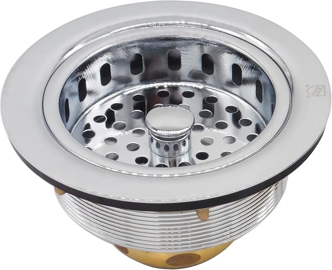 Westbrass CO2165S-26 COMBO PACK 3-1/2" Post Style Large Kitchen Sink Basket Strainer and Waste Disposal Drain Flange with Basket Strainer, Polished Chrome