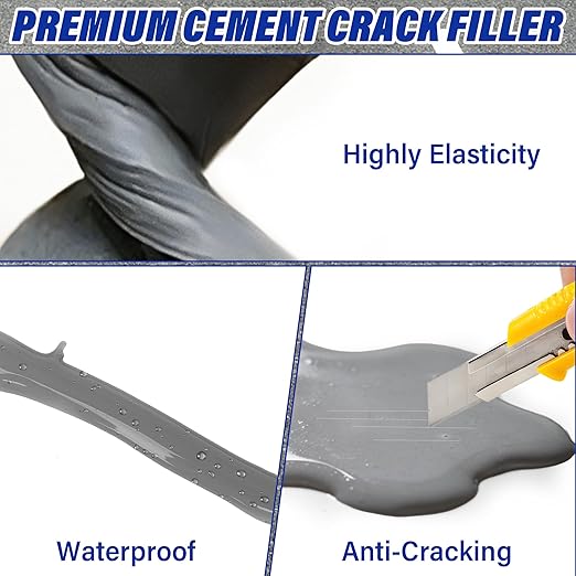 Concrete Crack Filler, 33.8 fl oz Self-Leveling Flexible Repair Sealant, High Elasticity Cement Crack Filler for Driveway, Sidewalk, Foundation, Indoor/Outdoor Use