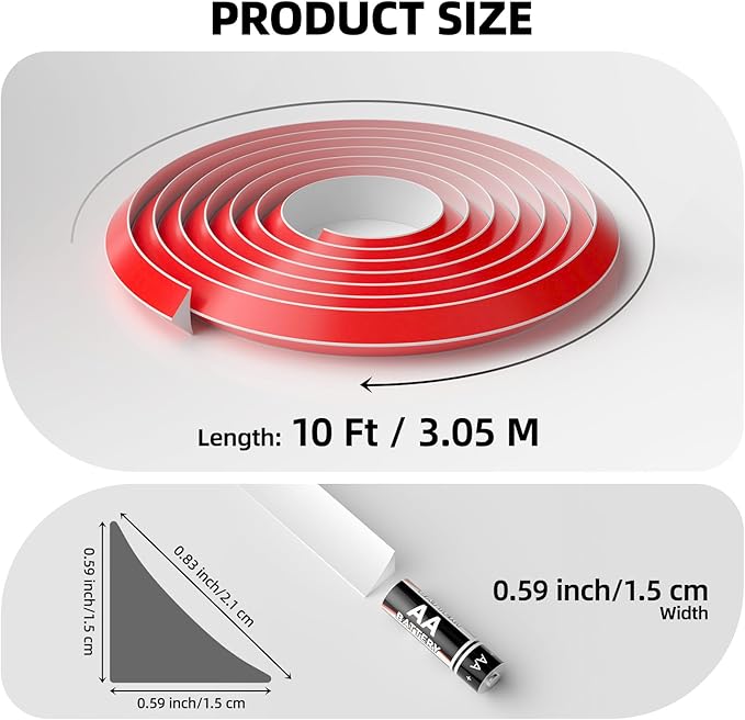 10Ft Quarter Round Trim L-Shaped Bendable Silicone Self-Adhesive Peel and Stick Molding for Floor Edge, Wall Corner, Stairs, Cabinet & Tub, White