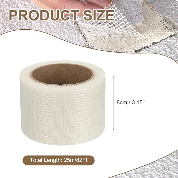 PATIKIL Drywall Repair Mesh Tape, 3 inch x 82 ft Fiberglass Repair Patch Self-Adhesive Dry Wall Joint Tape 8 Mesh Wall Hole Crack and Seam Patch, White