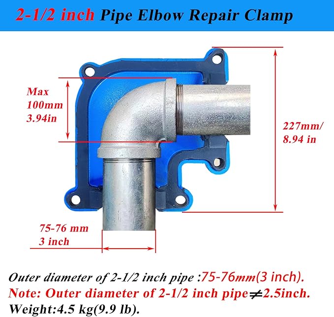 Pipe Repair Clamp For 2-1/2 Inch Pipe Elbow(Outer Diameter of the Pipe is about 3 inch),90 Degree Elbow Leak Sealer,Short Radius,For PPR/PE/Iron Pipes With Threaded/Socket Connection Elbow
