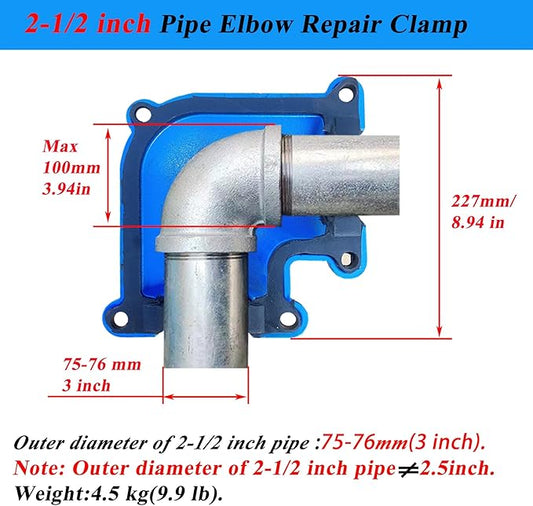 Pipe Repair Clamp For 2-1/2 Inch Pipe Elbow(Outer Diameter of the Pipe is about 3 inch),90 Degree Elbow Leak Sealer,Short Radius,For PPR/PE/Iron Pipes With Threaded/Socket Connection Elbow