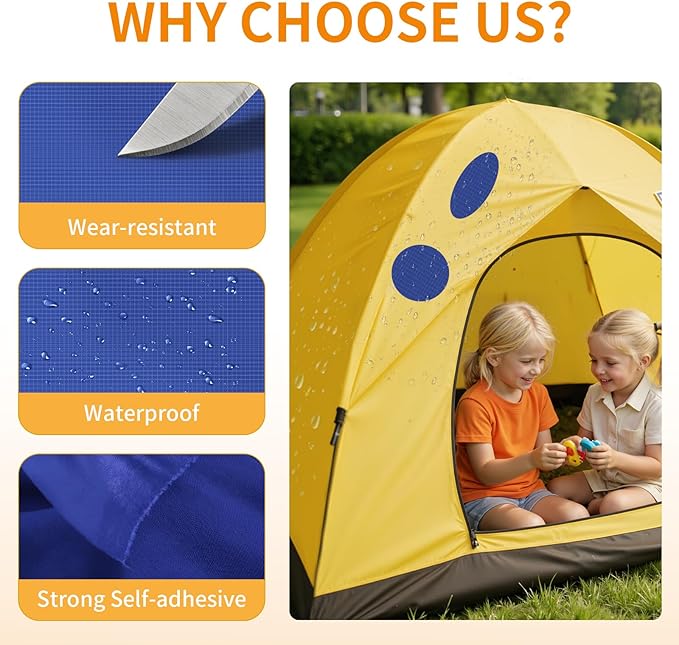 Waterproof Self-Adhesive Fabric Repair Tape - Tent Repair Kit,4pcs Nylon Fabric Patches for Jacket, Clothes, Puffer Down Jacket,Sleeping Bag, Outdoor Gear Tenacious Repairs Tape, RoyalBlue