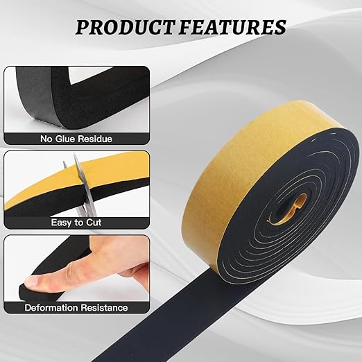 High Density Foam Tape - 1'' x 1/8'' x 13Ft Weatherproof Adhesive Prevent Condensation Heat Resistant Flame Retardant Weather Stripping Easy to Cut & Install & Remove for Car Doors Pipes Windows