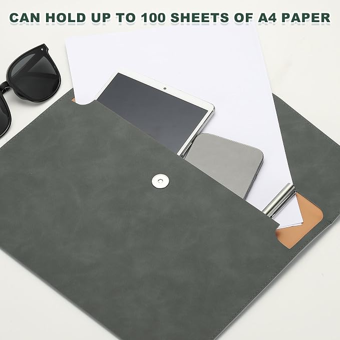 PATIKIL PU Leather A4 File Folder, 2Pcs Document Holder Filing Organizer Portfolio Envelope Folder Case with Snap Closure for Letter Receipt, Gray