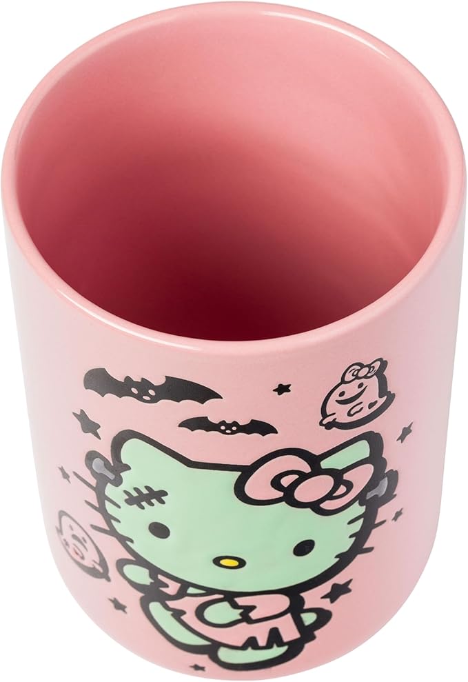 Silver Buffalo Sanrio Hello Kitty Halloween Spooky Frankenstein Frankenkitty Ceramic Cookie Snack Candy Jar with Airtight Bamboo Lid (Small)