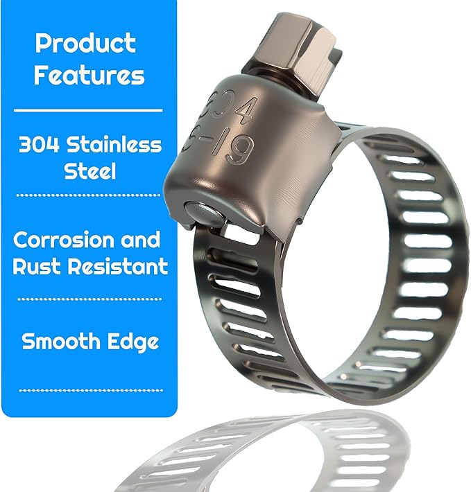 20PCS Hose Clamp Set 1/2-3/4'' 304 Stainless Steel Worm Gear Hose Clamps for Pipe, Intercooler, Plumbing, Tube and Fuel Line (1/2-3/4/13-19mm)