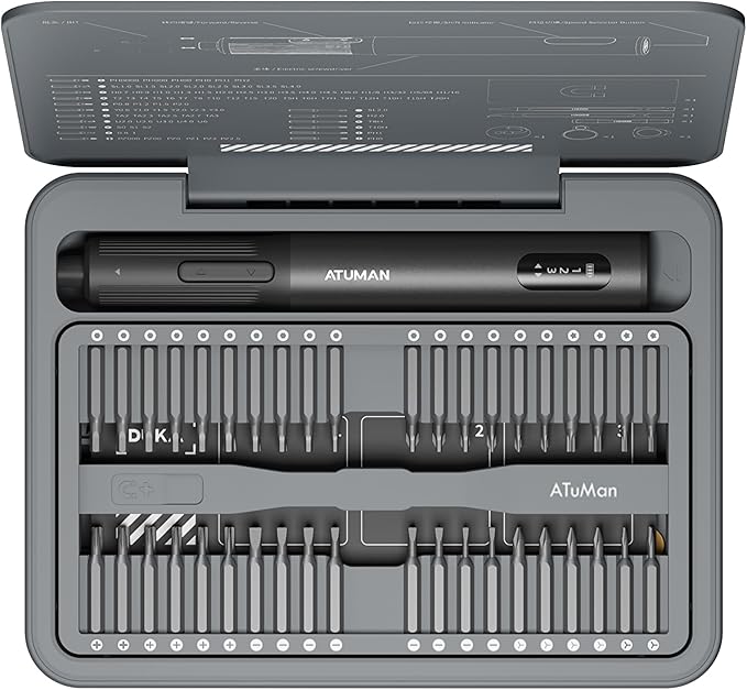 ATuMan 95 in 1 Precision Electric Screwdriver Set with 86 Magnetic Bits, 0.4N.m Torque, Visual Screen, 3-Gear Control & Magnetic Mat, Repair Tool Kit for iPhone, Laptop, Watch, Glasses