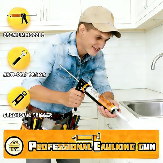 Caulk Gun Kit - Smooth Silicone Caulking Tools The Smarter Way to Seal & Repair - Professional Caulk Gun Set with Glide & Comfort Grip/Heavy-Duty Metal/Plastic for Flawless DIY