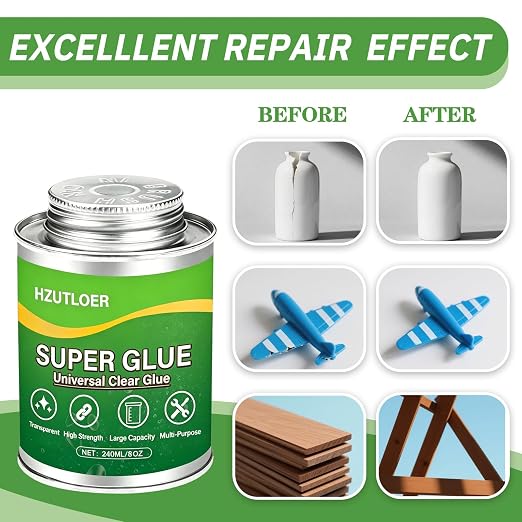 Super Glue,Clear Glue with Brush,All Purpose Strong Adhesive,Instant Superglue Multi-Purpose Glue for Wood,Ceramic,Leather,Plastic,Glass,Metal,Rubber,DIY Crafts