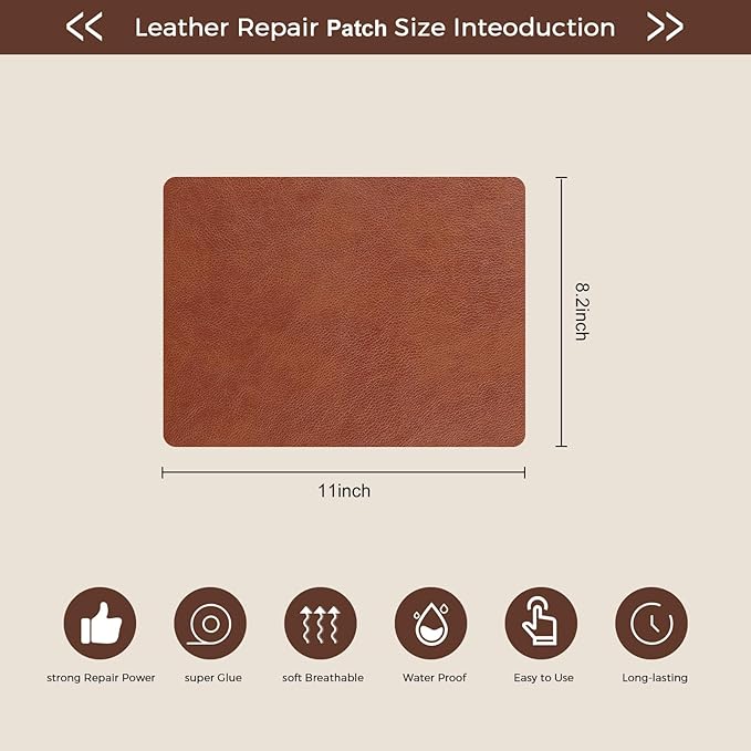 JDLUGH Sofa Leather Repair Patch Tape, 8.2x11 Inch2PCS Self Adhesive Couch, Car Seat, Office Chair, Leather Furniture, Vinyl Repair Patch Kit for Furniture (Brown1.0)