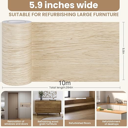 Wood Grain Repair Tape, 5.9 inch X 32ft Self Adhesive Wood Colored Tape for Tables, Chairs, Baseboards, Doors, Windows, Floors, Handicraft DIY.