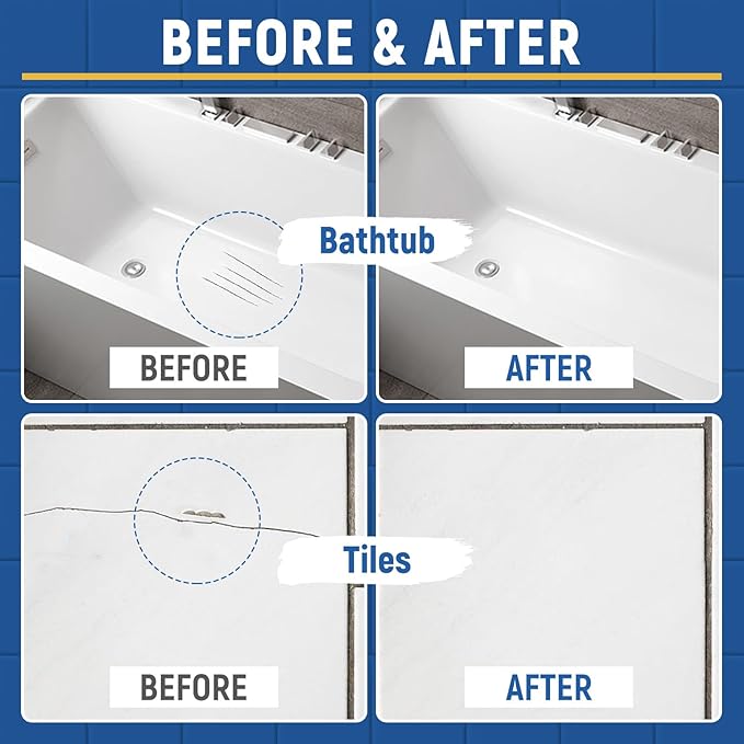 2Pack Tub and Tile Touch Up Paint Kit - High-Gloss White Porcelain Paint for Scratches & Chips on Tubs, Tiles, Sinks, Toilets Bathtubs White Repair Acrylic, Enamel Quick-Dry