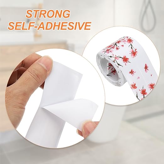PATIKIL Caulk Tape Waterproof Self Adhesive, PVC Toilet Caulking Sealant Strip Bathtub Caulk Sealing Strip Tape for Bathroom Kitchen Countertop, Red Flowers (1.5 Inch x 5 Ft)