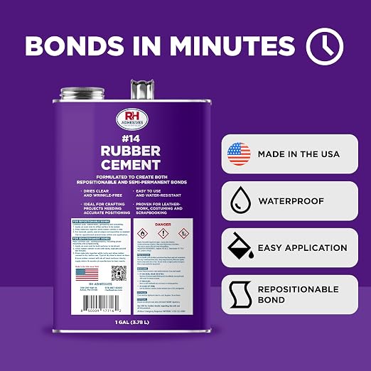 #14 Rubber Cement, 1 Gallon - Crafting, Leather, Upholstery, Costuming, Scrapbooking, DIY, Repostionable, Semi-Permanent - RH Adhesives