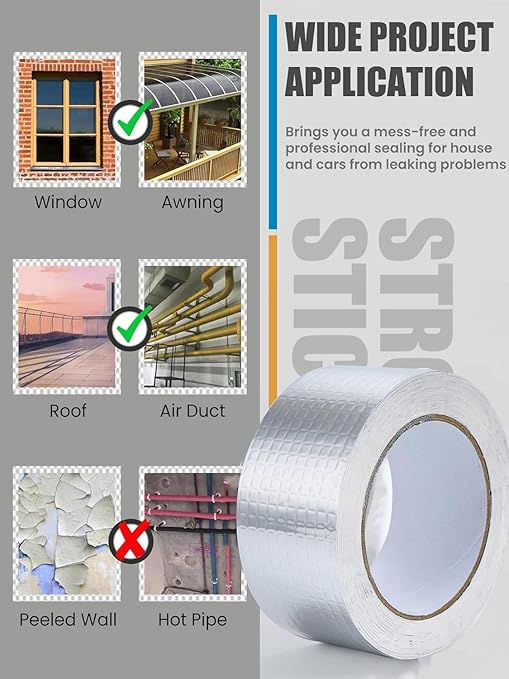 Lichamp Aluminum Butyl Tape, Waterproof Butyl Aluminum Foil Tape 2 inches x 16.4ft for RV Repair, Roof, Window Patch, Boat and Outdoor Pipe Sealing