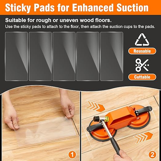 Floor Gap Fixer Tool, Dual 45°Striking Surface Floor Gap Repair Tool, Heavy Duty Suction Cup Plank Grabber with Acrylic Sticky Pads & Hammer for Laminate Vinyl Flooring