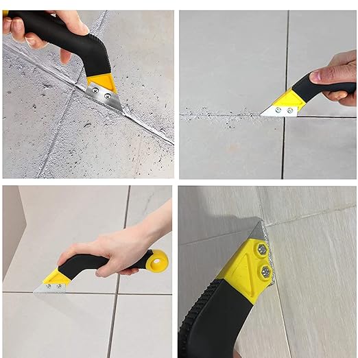 daier Grout Removal Caulking Tool Set, Sturdy Angled Grout Scraping Rake Tool, Grout Saw Knife, 4Pcs Silicone Sealant Tool for Tile Cleaning