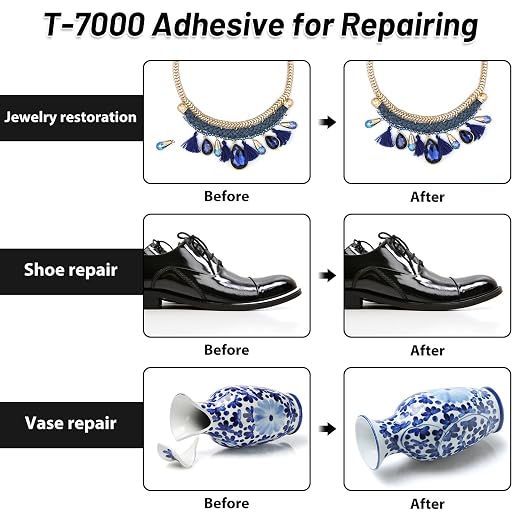 T7000 Black Glue for Phone Repair, 2 X 25 ML Semi Fluid Craft Glue T-7000 Adhesive Glue with Precision Tips for Fabric, Leather, Rubber Cement, Toys, Wood, Metal, Rhinestones Jewelry Making
