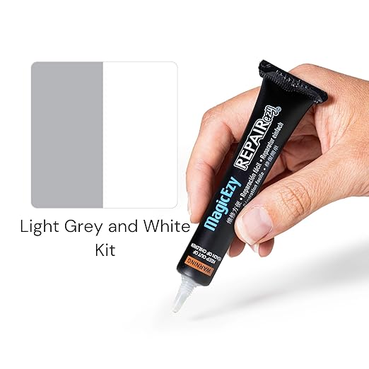 MagicEzy Tile RepairEzy (Light Gray/White Kit) - Porcelain Tile Repair Kit - Fix Cracked or Chipped Ceramic Tiles Fast - Thick Structural Repair Filler, Putty and Adhesive for Tiles