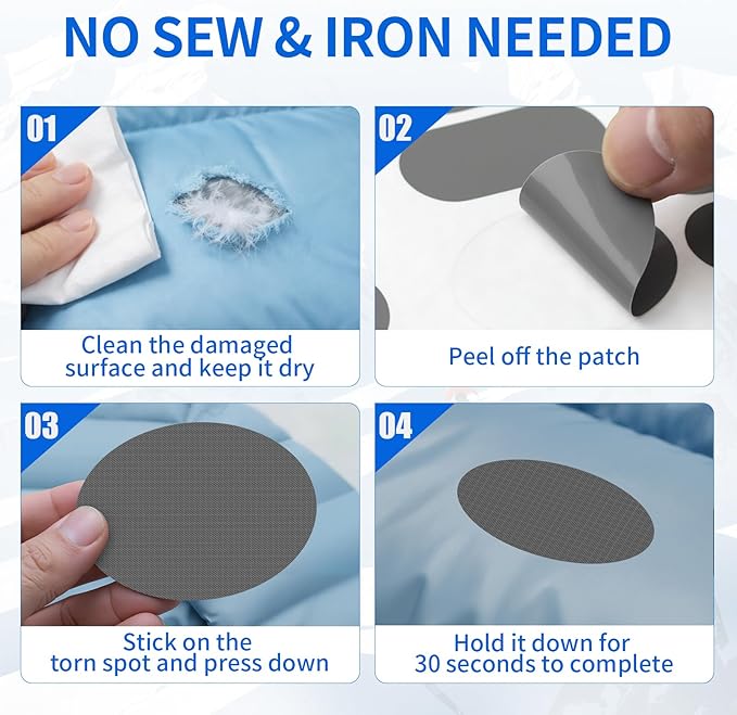 Waterproof Self-Adhesive Nylon Fabric Repair Tape - Tent Repair Kit,4pcs Fabric Patches for Jacket, Clothes, Puffer Down Jacket,Sleeping Bag, Outdoor Gear Tenacious Repairs Tape, Darkgray