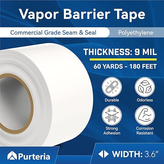 Vapor Barrier Tape with Release Liner, 9 Mil Easy-to-Use Polyethylene Moisture Vapor Barrier Seam Tape for Crawl Space, Repairs, Underlayment, Waterproof, 3.6" x 180', 3 Rolls