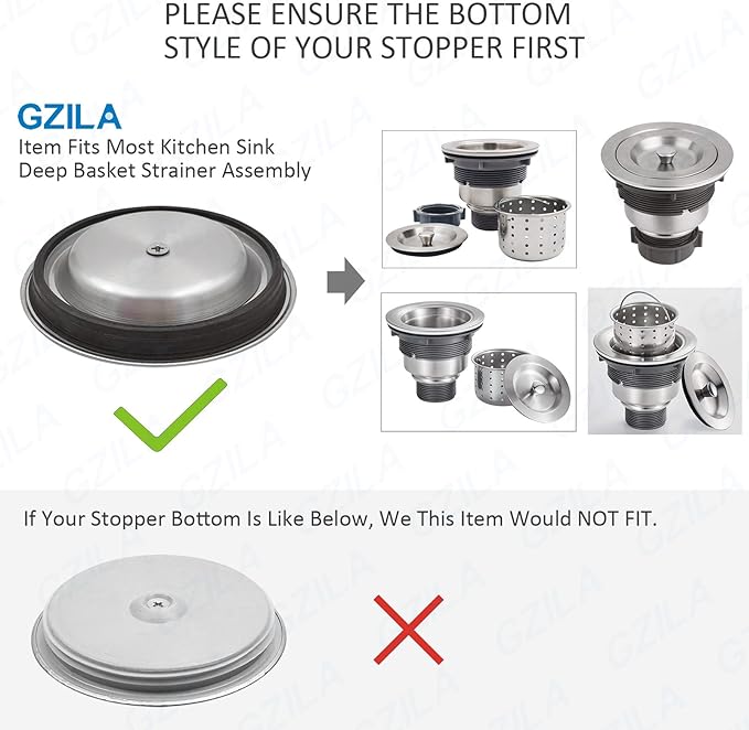 GZILA Kitchen Sink Stopper Replacement, Sealing Lid Sink Drain Stopper for 3-1/2 Inch Standard Drains Assembly, 304 Stainless Steel with Rubber Gasket, Brushed Nickel