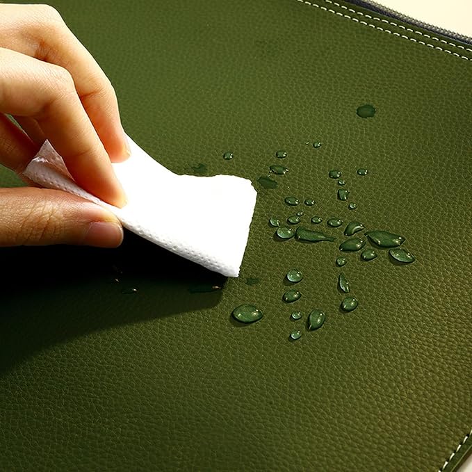 PU Leather A4 File Folder Zipper Document Holder Envelope Folder Case for Receipt Contract (Green)
