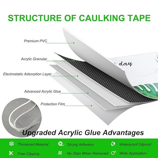 1.5" * 10.5' Kitchen & Bath Tape Caulk Strip, Upgraded Acrylic Glue PVC Self Adhesive Waterproof Caulking Sealing Tape, Decorative Sealant Trim for Kitchen Sink Toilet Bathtub (White)