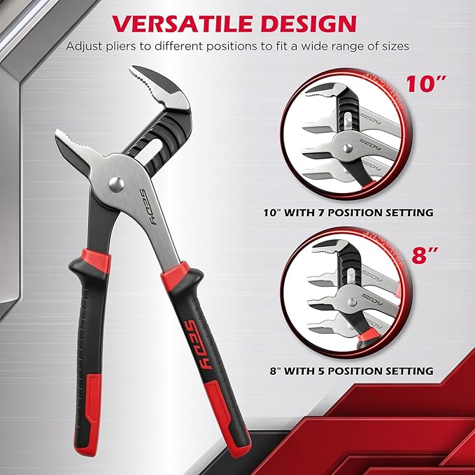 2-Piece Groove Joint Pliers Set, 10" & 8" Adjustable Water Pump Pliers, Straight Jaw Tongue and Groove Pliers with Non-Slip Handles for Plumbing, Pipe Fittings, Nuts, Bolts and Home Repair