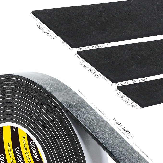 Single-Sided Adhesive EVA Foam Tape 2inX10FT,Black Foam Weather Stripping,Door Seal & Window Insulation Tape,Waterproof Sound Proof Seal Strip for Doors,Windows,Garage Door & Gap Sealing