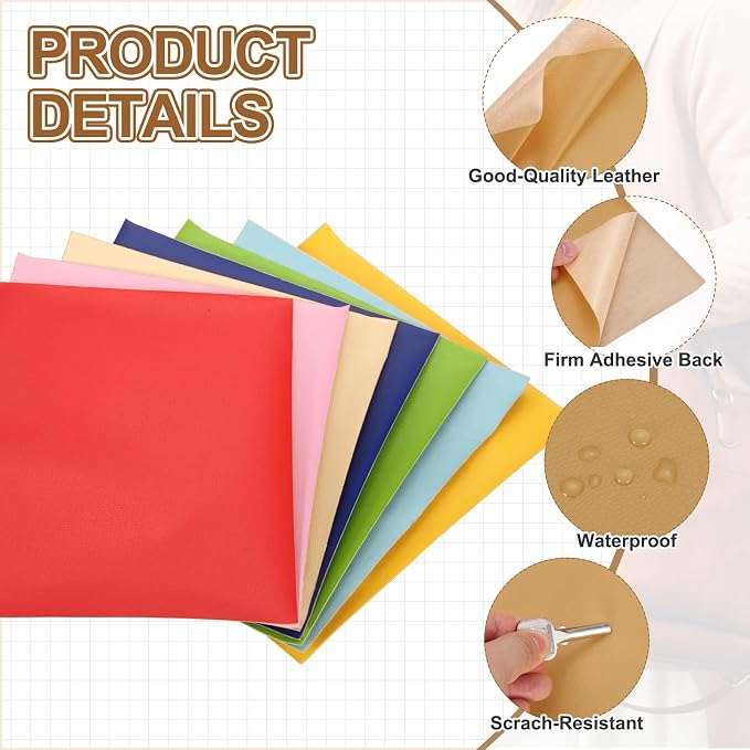 MECCANIXITY 5 Pcs Leather Repair Patch 10"x12" Self-Adhesive Leather Vinyl Repair Tape Kit for Furniture Couches Sofa Chair Car Boat Seats Jackets, Khaki