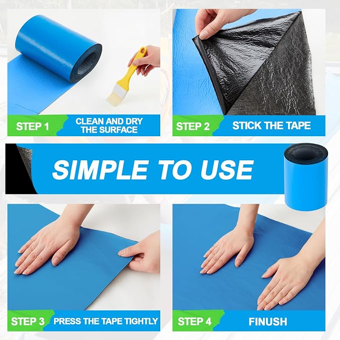 8in x 16.5ft Roof Waterproof Tape, Heavy Duty TPU Self-Adhesive Leak Repair for Metal, Corrugated Roofs, Windows, Rvs & Gutters, Instant DIY Weatherproof Seal (Blue)