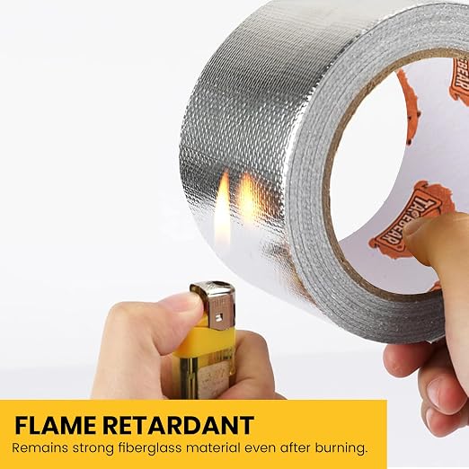 TAPEBEAR Aluminum Foil Heat Shield Tape 2inch x 65Yards, Aluminized Fiberglass Cool Tape 5.5mil Heat Resistant Tape Thermal Barrier for Air Dryer Vent, HVAC, Heating Unit, Hose and Pipe, 5Rolls/980Ft