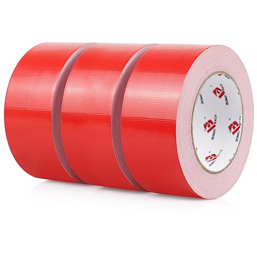 BOMEI PACK 3 Pack Duct Tape Red,2 Inch x 30 Yards,9 Mil Thick Heavy Duty Strong Tape Duct,Waterproof,No Residue,Flexible,Tear by Hand,Industrial Grade for Repairing,Fxing and Packaging (Red)