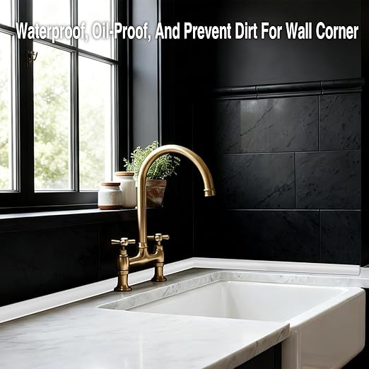 118 Inch Peel and Stick Quarter Round Molding Trim,Bathtub Trim Molding,Sink Gap Filler,Silicone Rubber Kitchen Water Splash 118 InchGuard,White L Shaped Wall Corner/Baseboard Trim Cover Protector