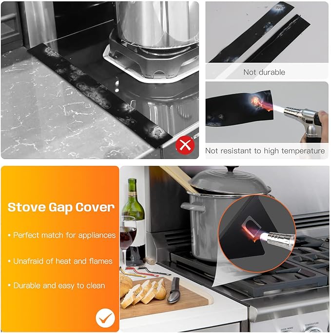 Stove Gap Covers Stainless Steel,2PC Adjustable Length 13.8"–27.5" Width 0.79" Stoves Gap Filler,Heat Resistant&Rustproof Counter Gap Protector,Easy Clean Kitchen Accessories,Bonus 3 Cleaning Brush