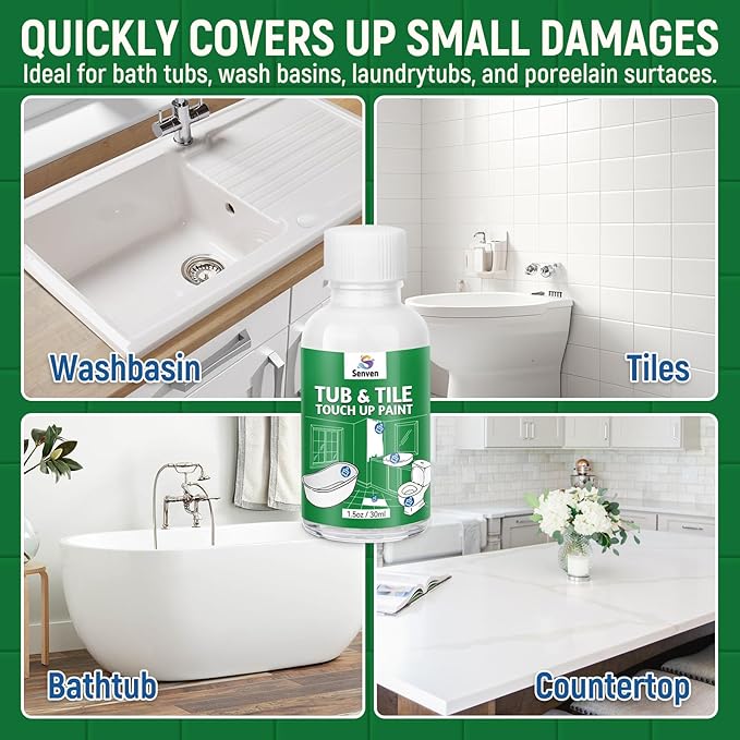 Tub Tile Gloss White Paint Touch Up Paint Kit for Bathtub Porcelain Repair Scratches Cracks Chips on Porcelain Acrylic Enamel Cast Iron Tiles Sinks Countertops Toilets Fiberglass White Gloss