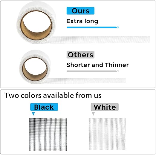 Secopad White Window Screen Repair Tape, 2 in X 30 FT (360IN) Kit for Windows or Doors, Strong Adhesive Patch Fiberglass Mesh Repair