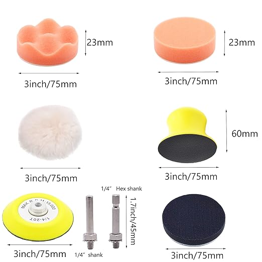 127pcs Sandpaper 3inch Sanding Disc 40-7000 Grit with Hand Sanding Block,1/4" Shank Backer Plate, Polishing Pads, and Interface Pad for Drill Grinder Rotary Tools Attachment