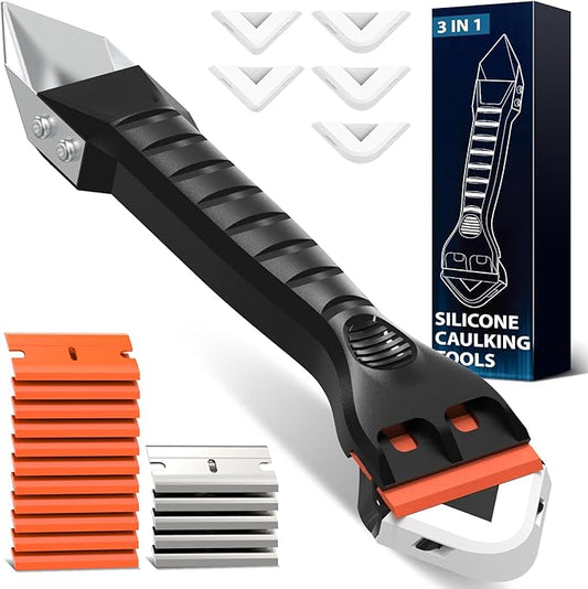Silicone Caulking Tool Kit 3-in-1: Grout Sealant Remover Finishing Scraper Tools - Easy Caulk Removal Sealing Smoothing Bathtub Toilet Bathroom Shower Corner Tiles Joint Floor Sink