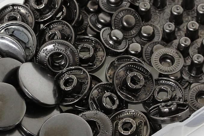 BetterJonny 24 Sets Heavy Duty Leather Snap Fasteners Kit, 10mm Metal Snap Buttons Press Studs Leather Rivets Snaps with 4 Setter Tools for Clothes Bracelet Jackets Jeans Gun Black