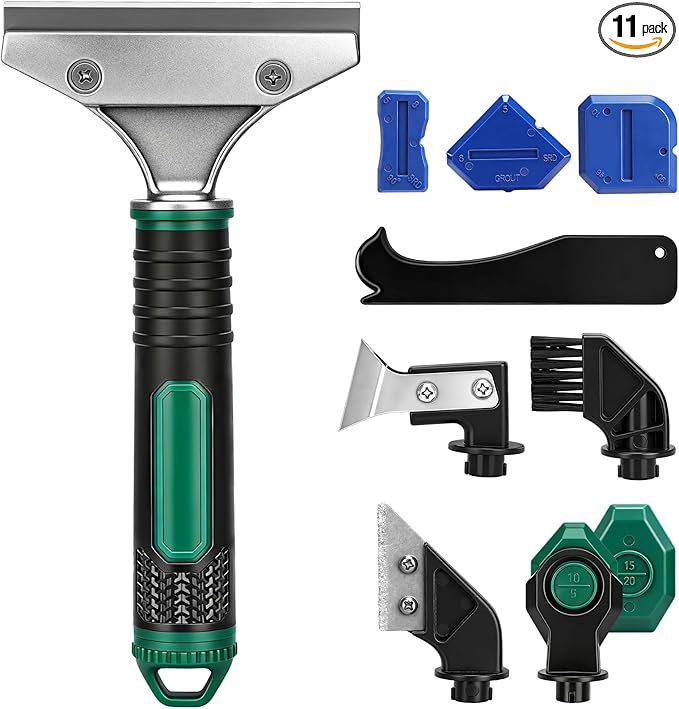 6 in 1 Caulking Tool & Caulk Remover Tool Kit with Dual-End Multi-Function Handle – Grout Removal Tool & Scraper for Bathroom, Kitchen, Tile Sealing